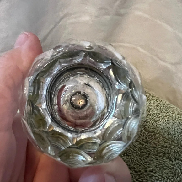 Vintage Faceted Heavy Lead Crystal Salt and Pepper Grinder | Sterling Plate Top - Picture 7 of 8